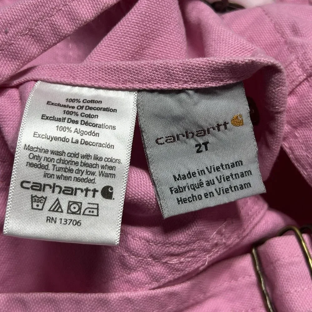 Carhartt Toddler Girls Pink Canvas Overalls Size 2T Heart Buckles Workwear
